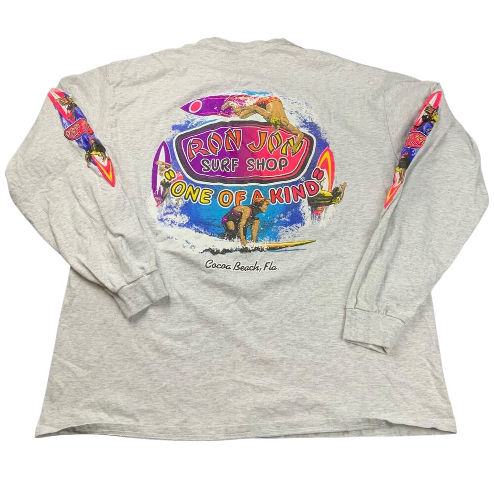 Ron Jon Surf Shop Y2K XL Long Sleeve Shirt Cocoa Beach Surfing Graphic Gray